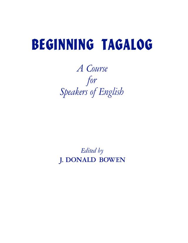 Beginning Tagalog by J. Donald Bowen